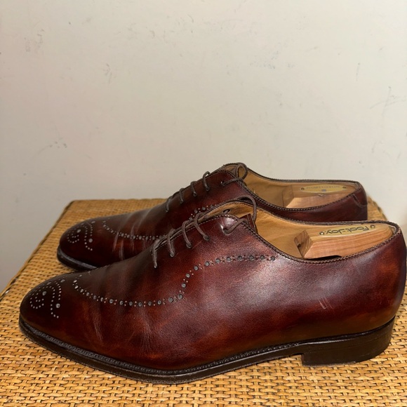 BONTONI Men’s Size 11 Whole Cut Brogue Perforated Brown Leather Lace Up Shoes - Picture 7 of 14